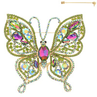 JEWELED CRYSTAL RHINESTONE PAVE FILIGREE BUTTERFLY BROOCH PIN